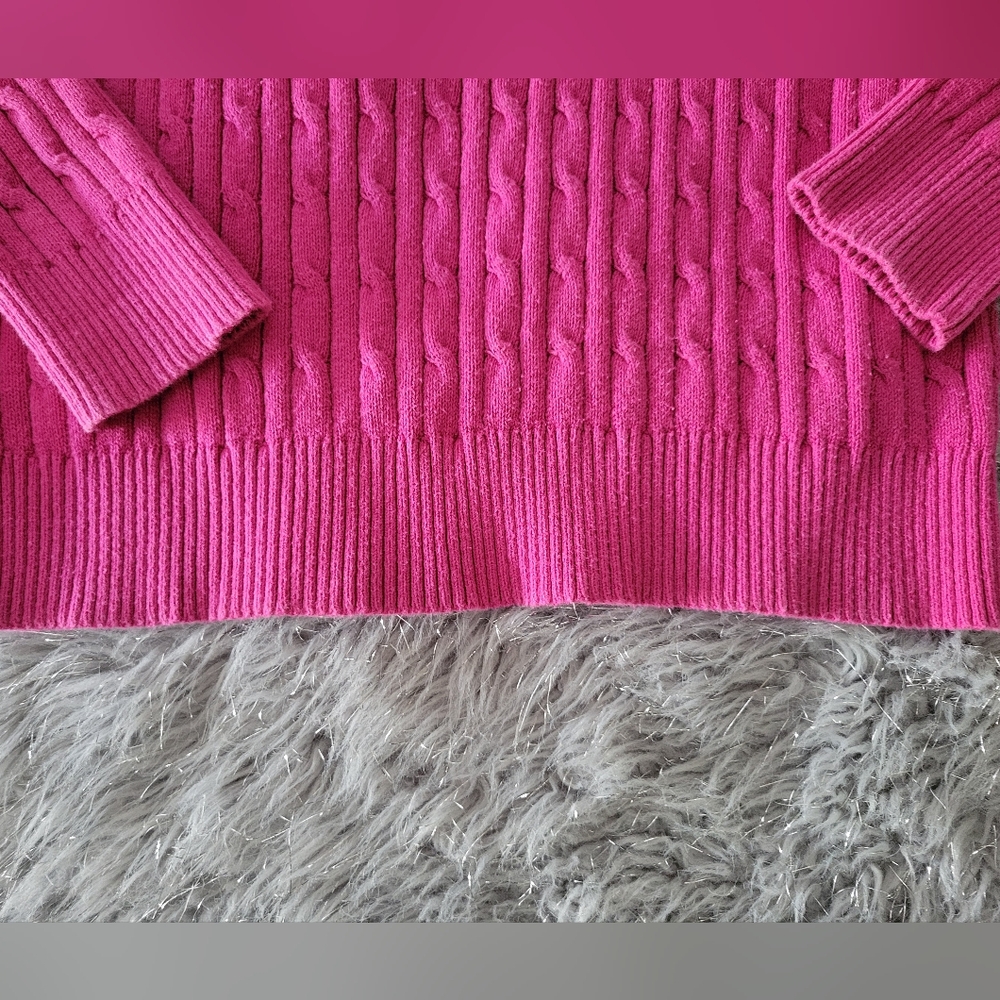 St Johns Bay Classic Womens Cotton Chunky Cable Knit Sweater Pink Petite XL Y2k - Picture 4 of 7